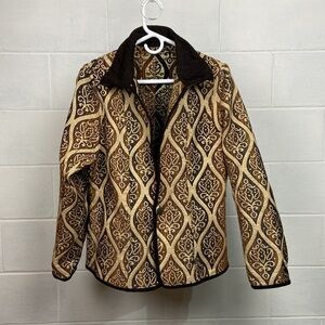 VTG Khangura Reversible Tapestry‎ Jacket Women's Large *UNIQUE ITEM* Brown Gold
